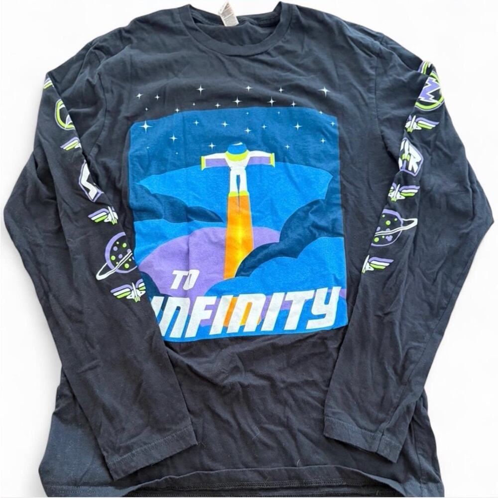 Disney Buzz Lightyear To Infinity Long Sleeve Shirt Graphic Tee Black Medium M